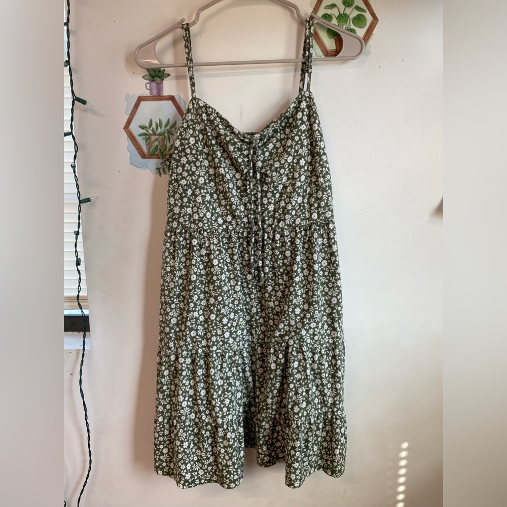 Flowy Navy green with small white flowers dress